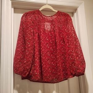 Lucky Brand semi sheer Swiss dot detail and floral print blouse.